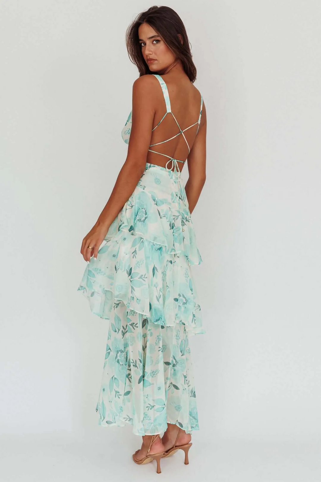 Strappy Back Ruffle Midi Dress