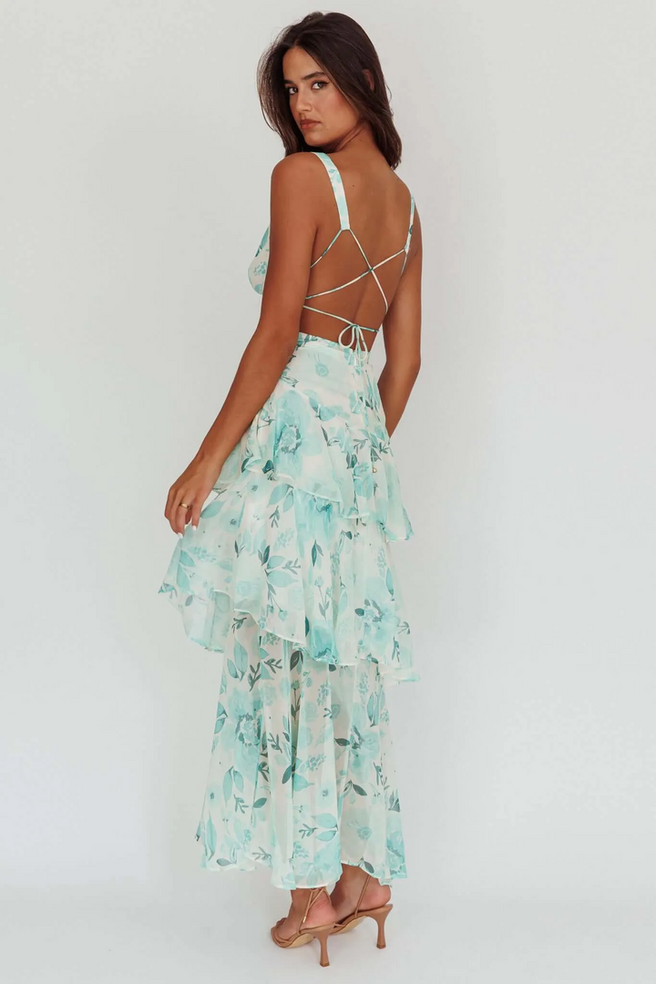 Strappy Back Ruffle Midi Dress